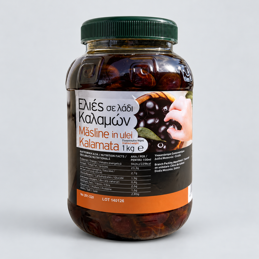 Masline Kalamata Mici, cu Samburi, in Ulei de Masline – 1 kg